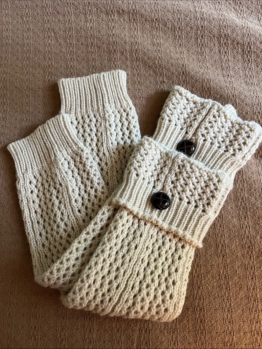 Cream Knit Leg Warmers with Button Cuff